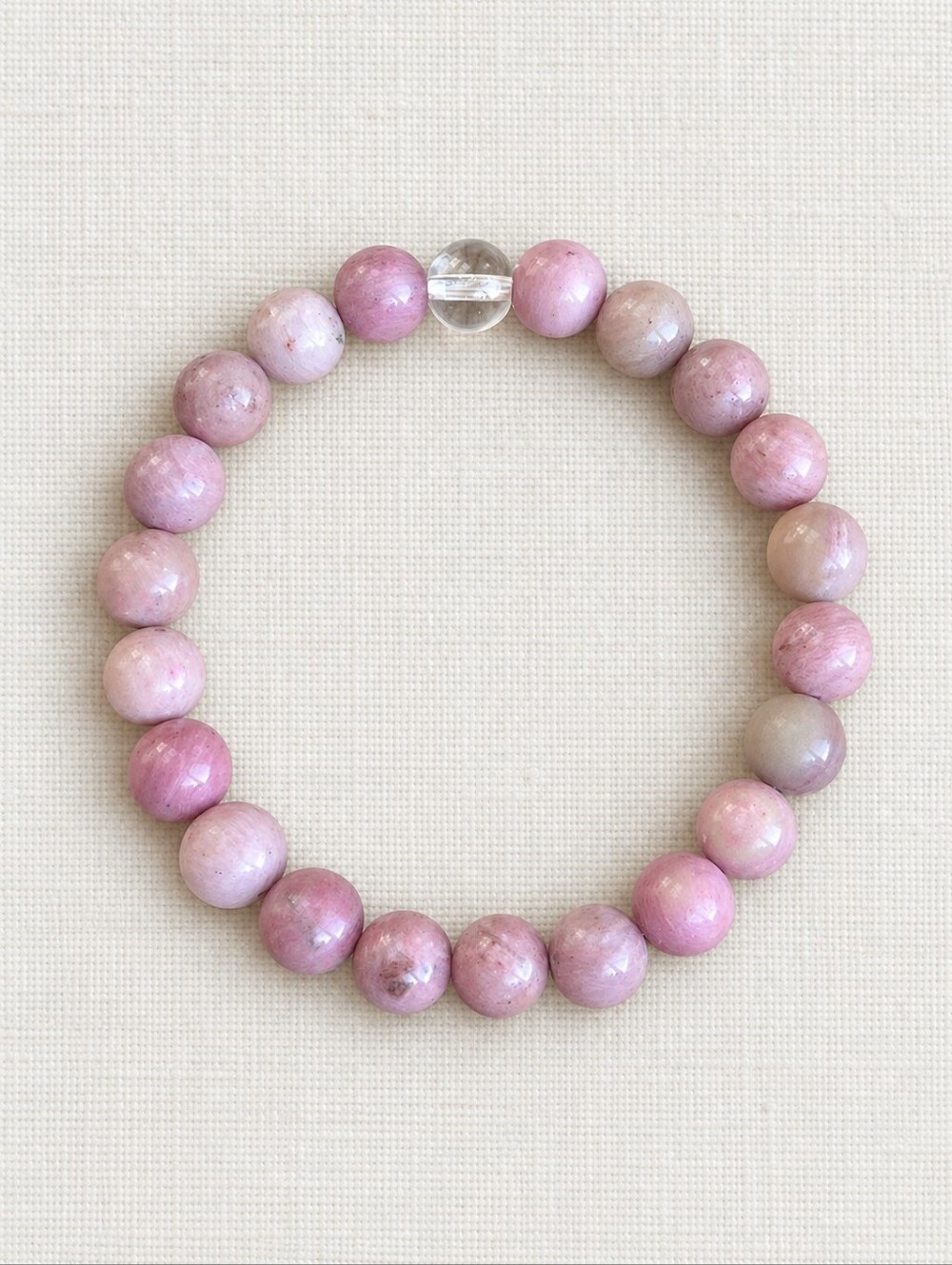 Rhodonite & Clear Quartz Gemstone Bead Stretch Bracelet | Hand Crafted